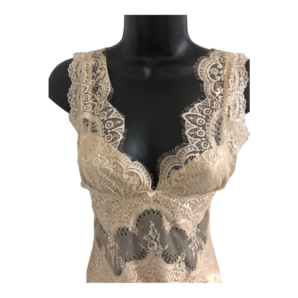 Sincerely jules champagne lace bodice plunge front satin effect dress size Large - Picture 5 of 17